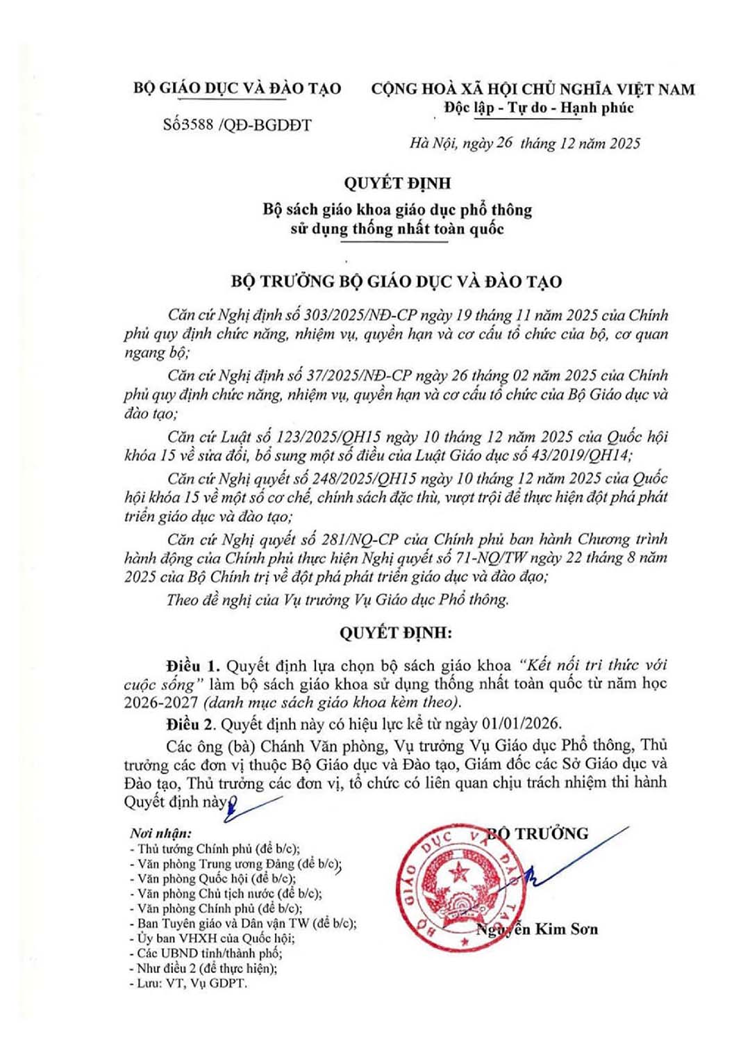 quyet dinh sgk su dung thong nhat toan quoc 2026