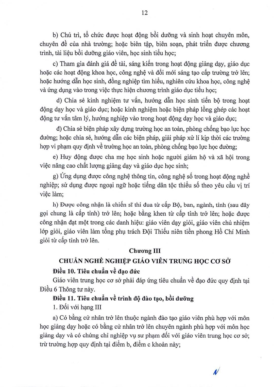 thong tu quy dinh chuan nghe nghiep giao vien co so 12
